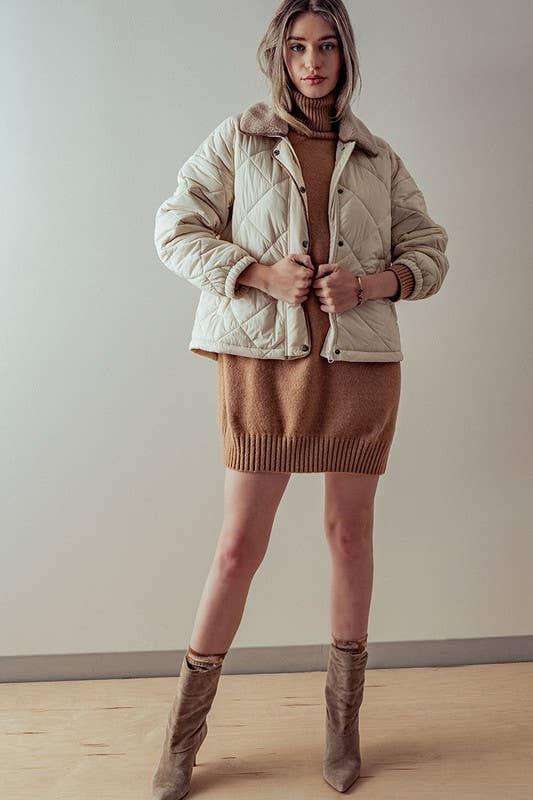 Quilted Sherpa Collar Jacket