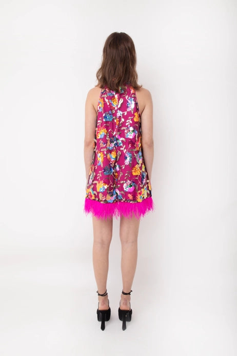 Sequin Floral Halter Dress