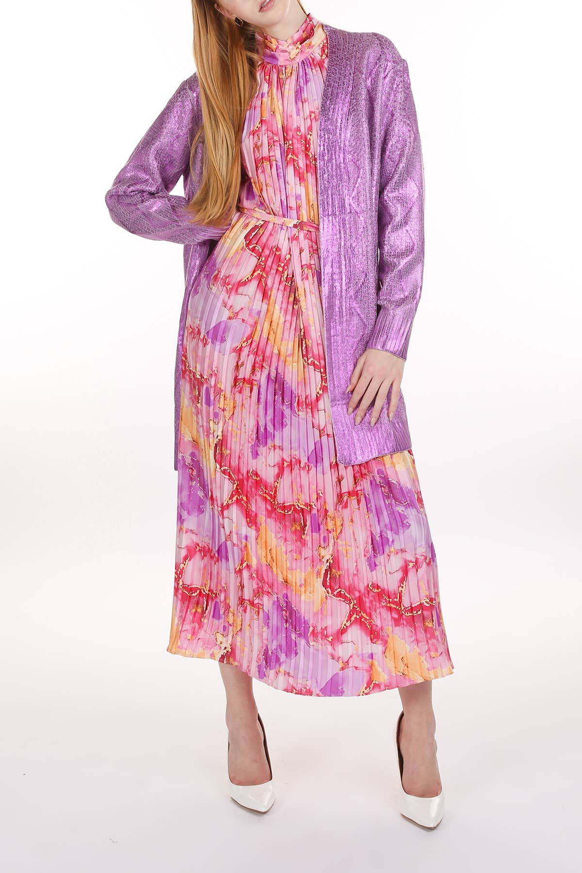 Coated Metallic Cardigan