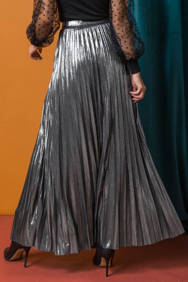 Silver Pleated Maxi Skirt