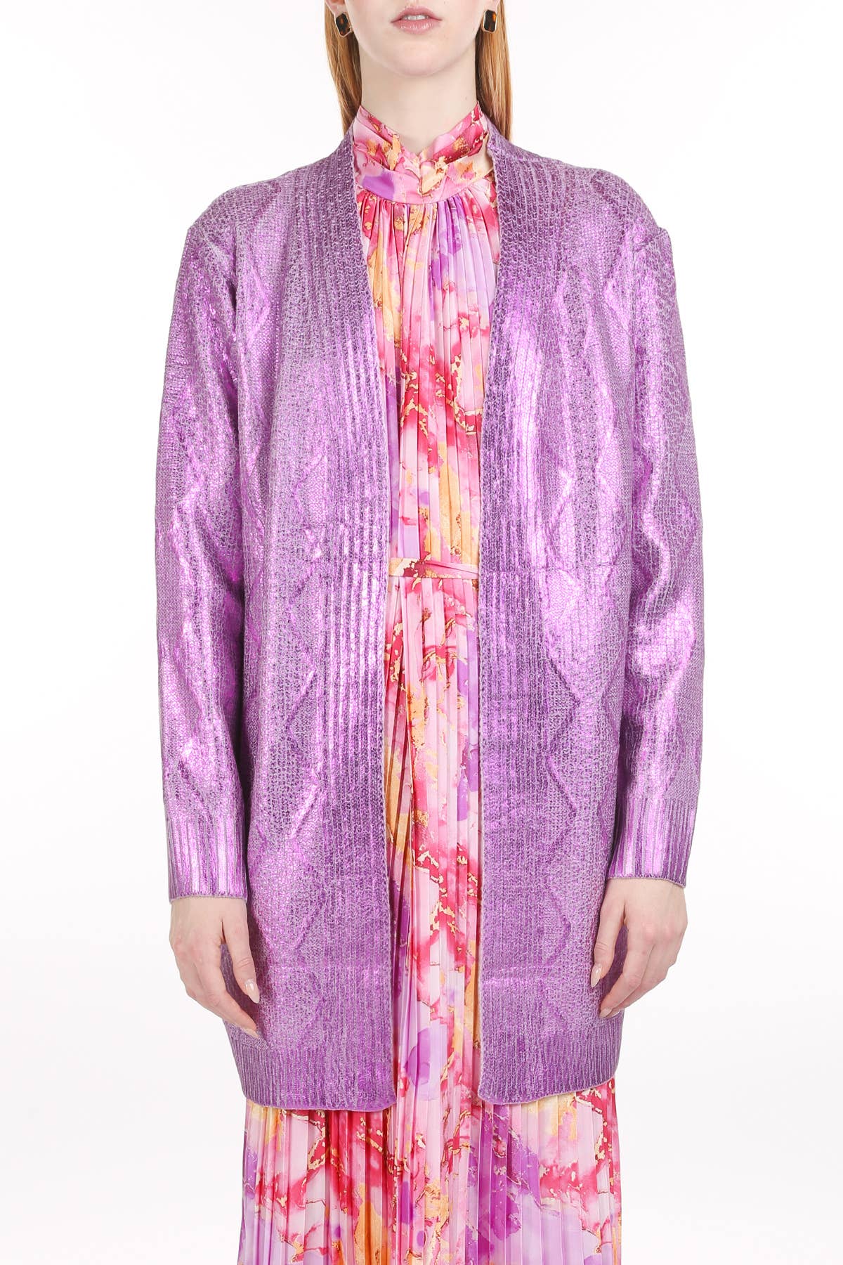 Coated Metallic Cardigan