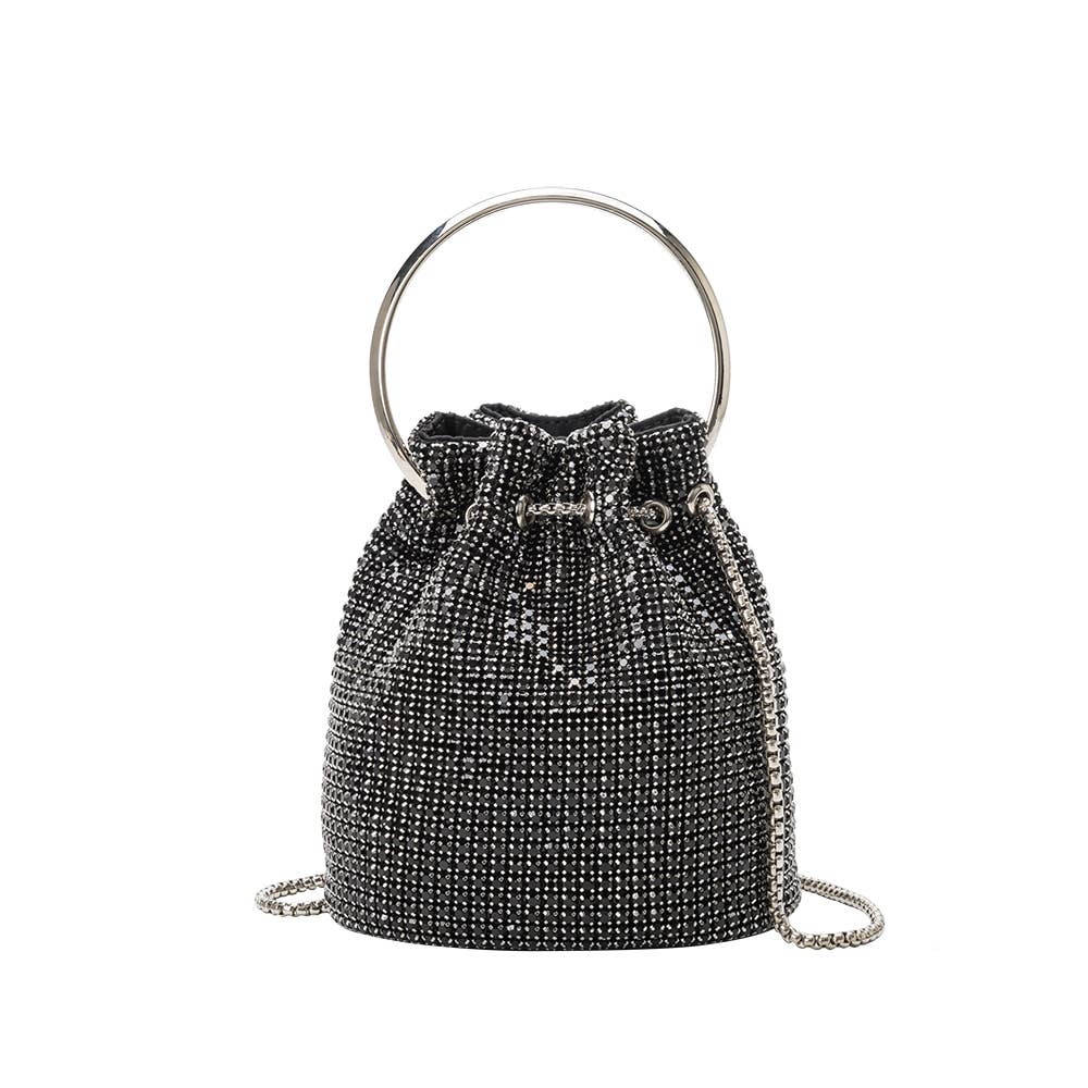 Crystal Drawstring Bag in Black