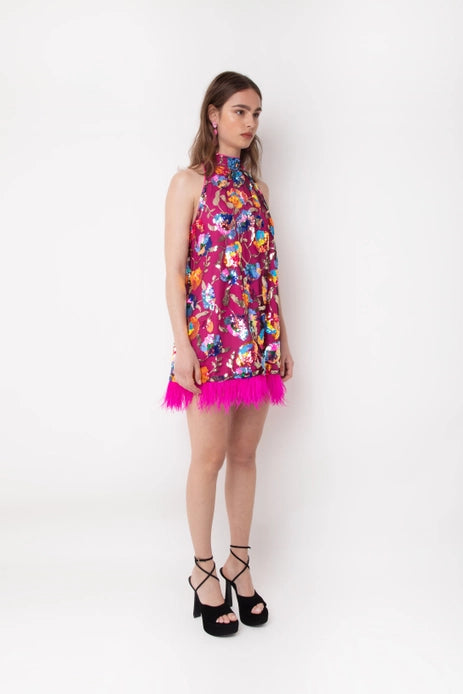 Sequin Floral Halter Dress