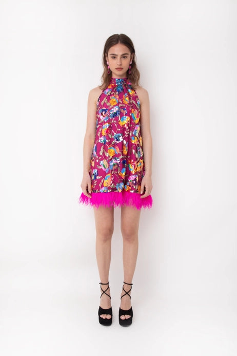 Sequin Floral Halter Dress