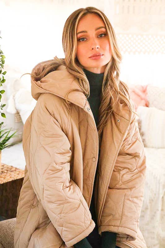 Puffer Coat Womens Beige Parka Coat Oversized Puffer Coat