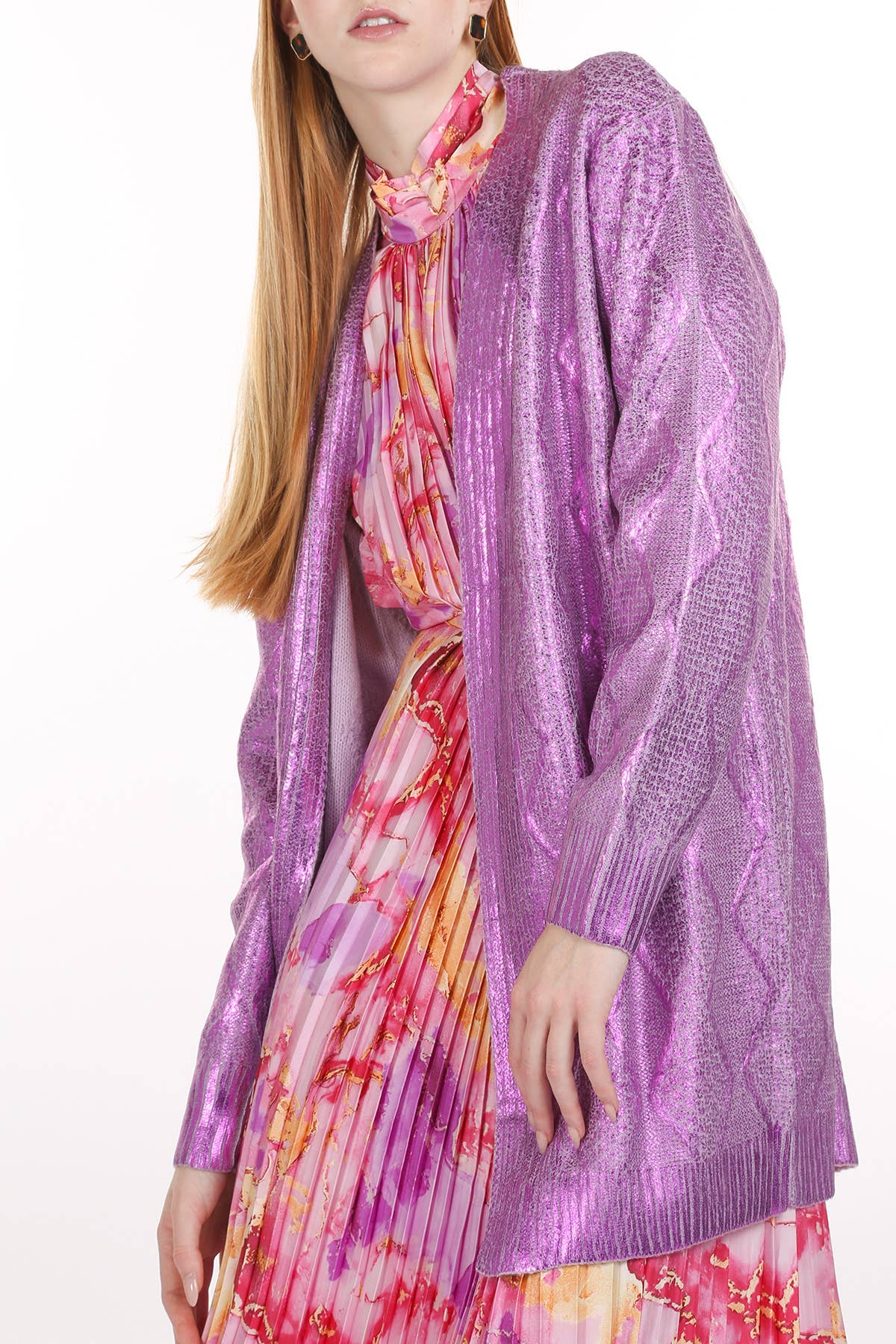 Coated Metallic Cardigan