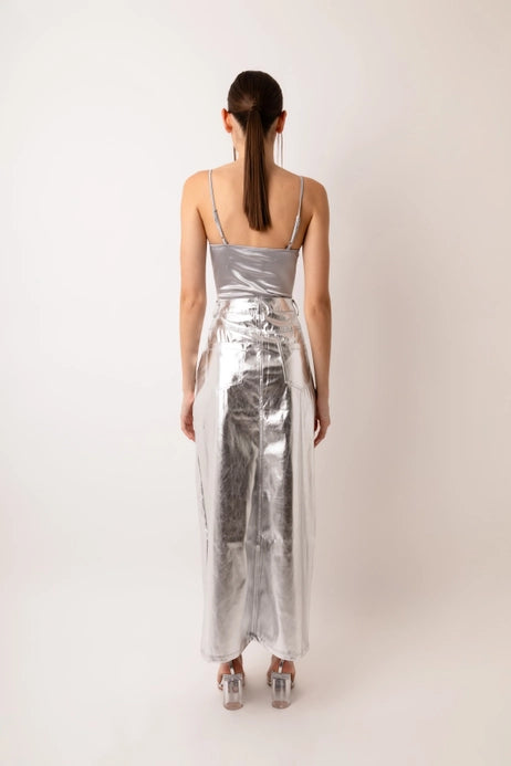 Lupe Silver Metallic Maxi Skirt