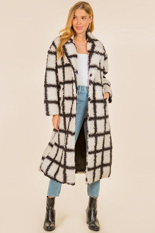 Black and White Check Sherpa Coat
