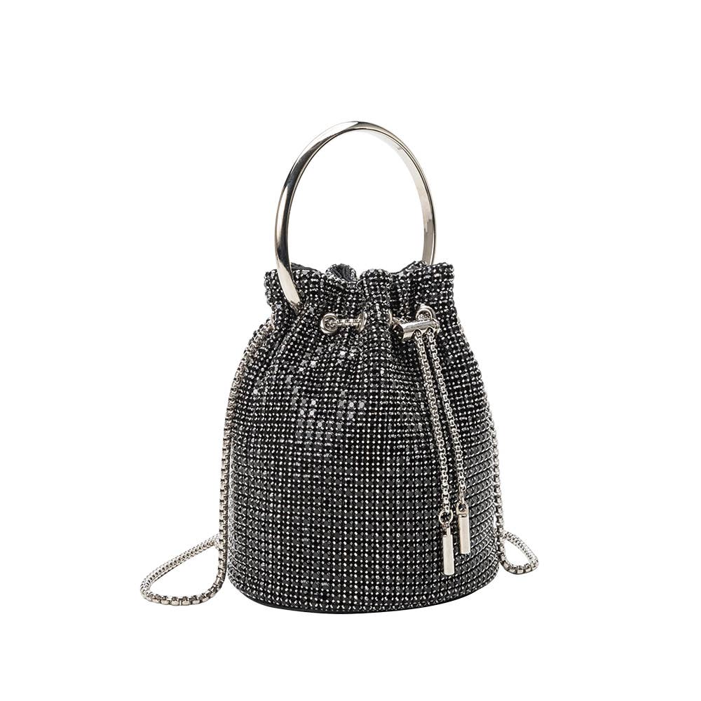 Crystal Drawstring Bag in Black