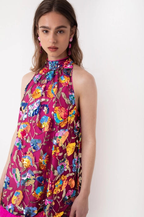 Sequin Floral Halter Dress