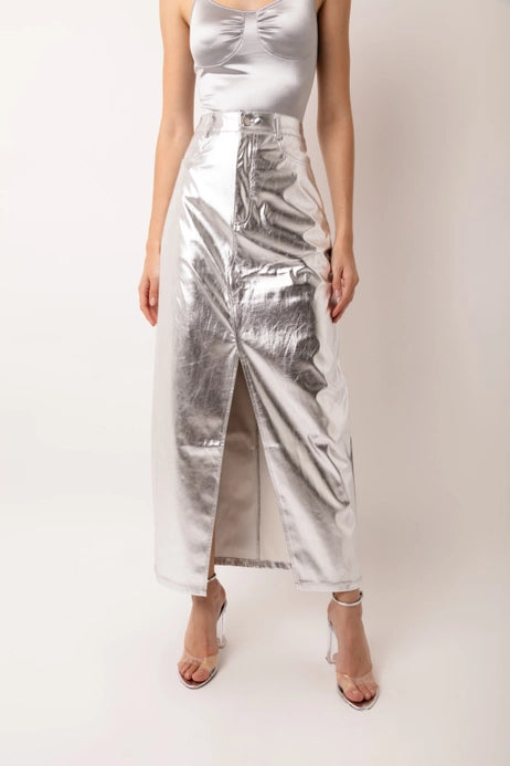 Lupe Silver Metallic Maxi Skirt
