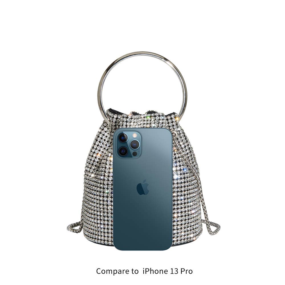 Crystal Drawstring Bag in Black
