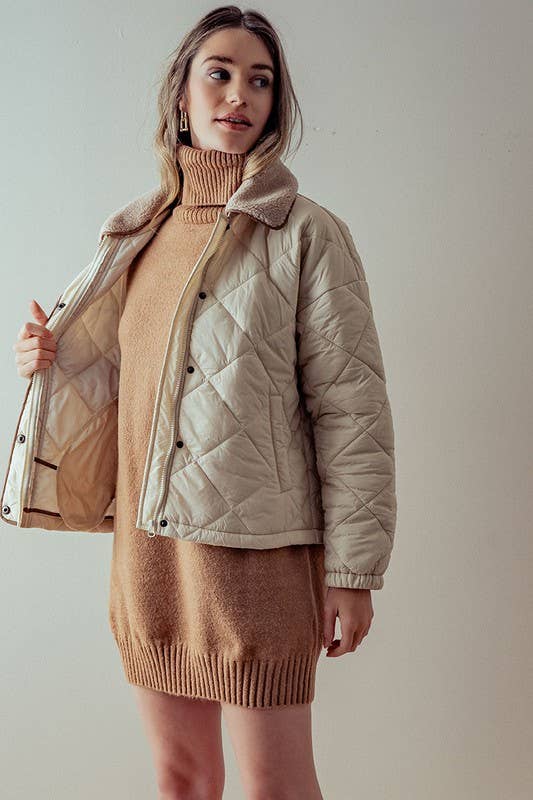 Quilted Sherpa Collar Jacket