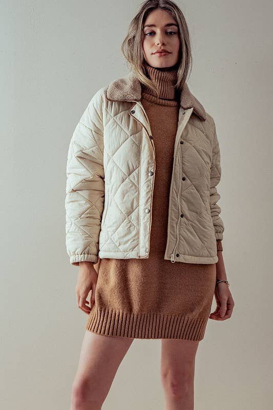 Quilted Sherpa Collar Jacket