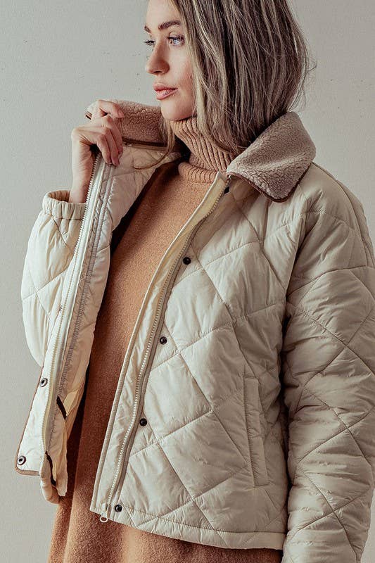 Quilted Sherpa Collar Jacket
