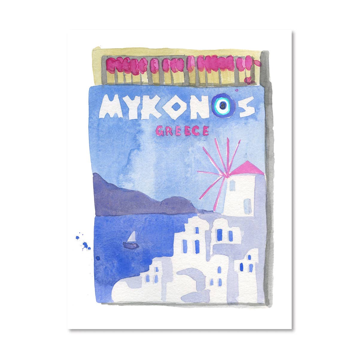 Mykonos Matchbook Watercolor Print