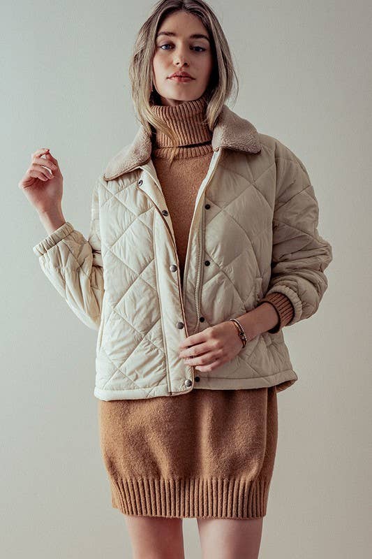 Quilted Sherpa Collar Jacket