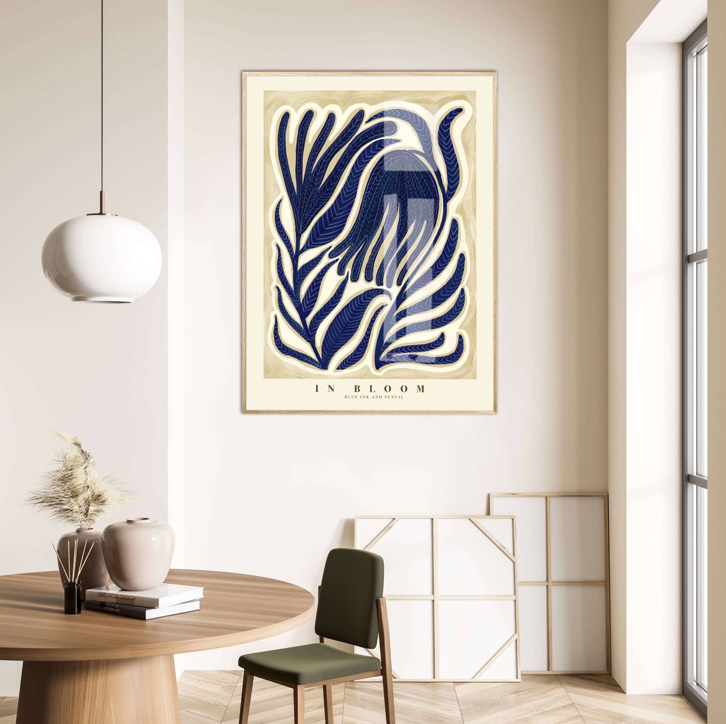 Blue Flower Art Print, Neutral Print, Hand Drawn, Quirky