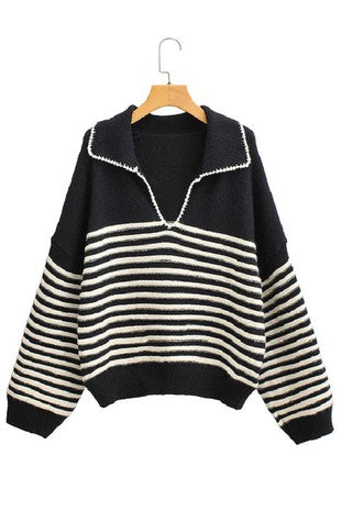 Striped V-Neck Pullover