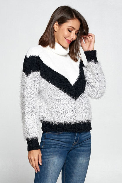 Colorblock Turtleneck Pullover