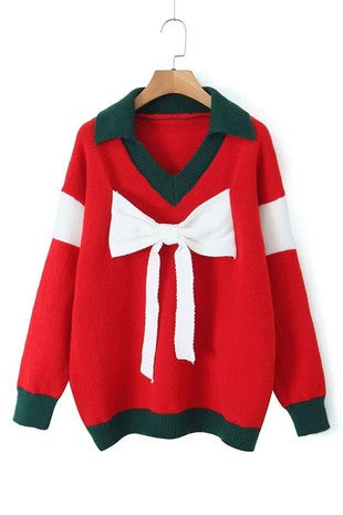 Merry Bow V-Neck Sweater