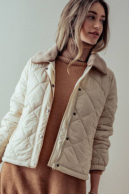 Quilted Sherpa Collar Jacket