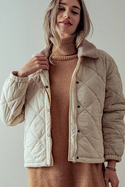 Quilted Sherpa Collar Jacket