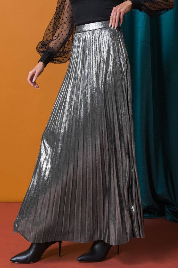 Silver Pleated Maxi Skirt