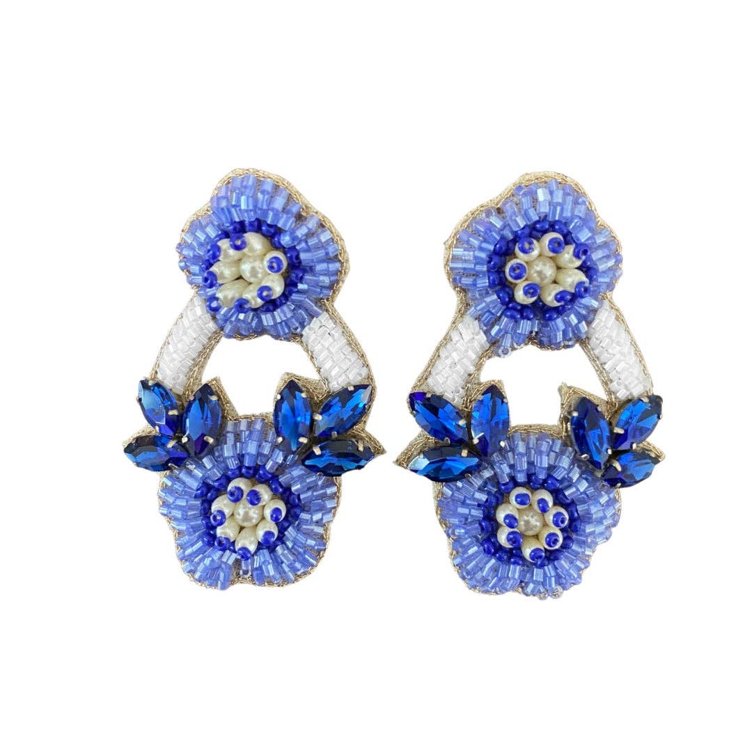 Beaded Flower Earrings in Periwinkle