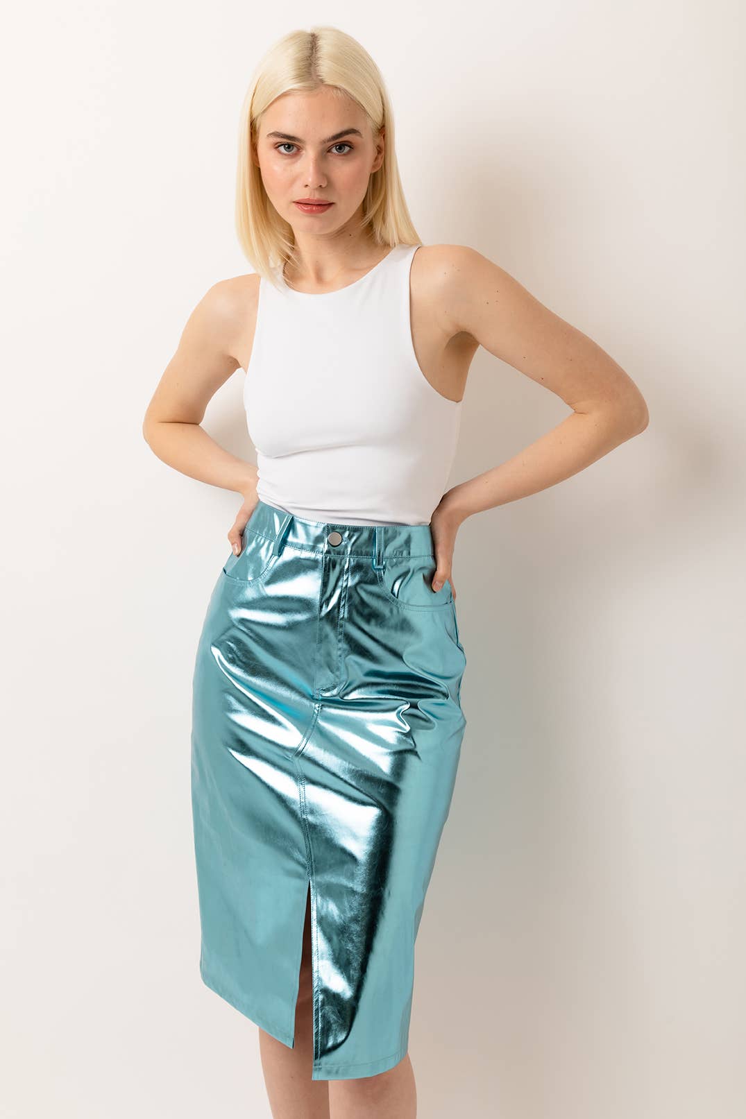 Green metallic hotsell midi skirt