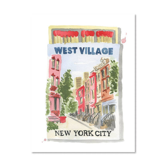 West Village NYC Matchbook Water Color Print