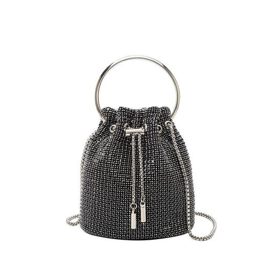 Crystal Drawstring Bag in Black