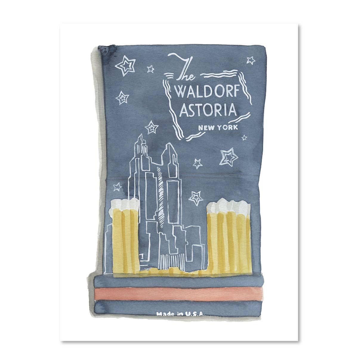 Waldorf Astoria Matchbook Watercolor Print
